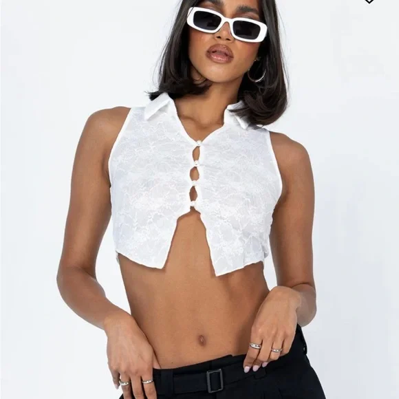 White Collar Top with pearl buttons - Princess Polly - Picture 2 of 4